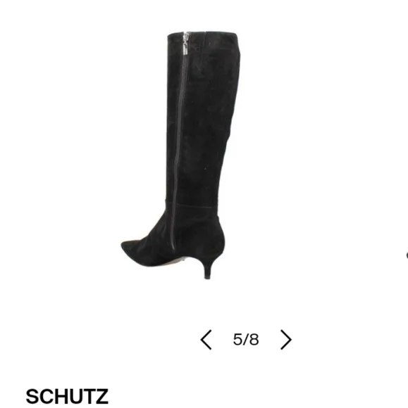 Schultz sz 5 black kitten heel suede/ leather knee boot.